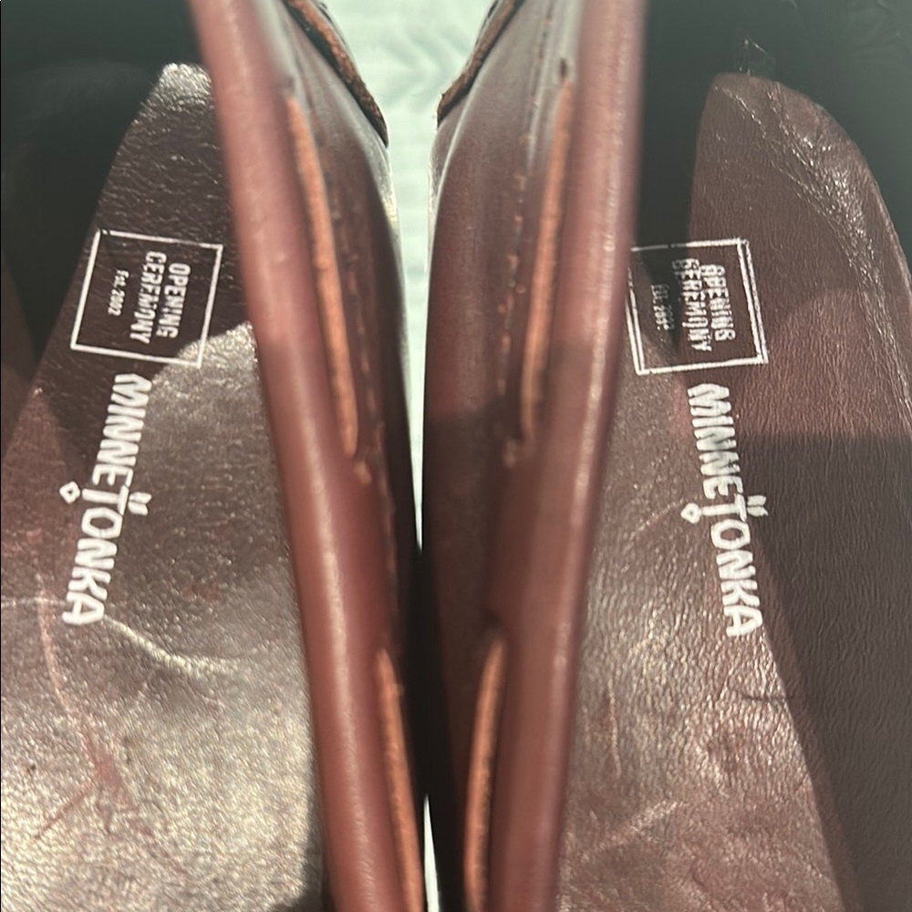 Minnetonka opening ceremony Embellished Leather Loafers - Brown womens size 7 - Picture 9 of 11